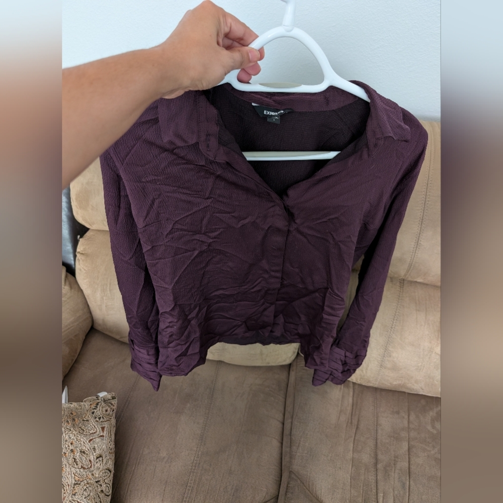 Express Women's Deep Purple Button Down Shirt